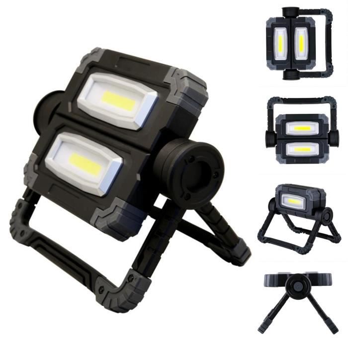 FISHTEC® Lampe Projecteur Portable sans Fil - Double COB LED Orientable 360° - Idéal Chantier, Camping, Bricolage, Pêche