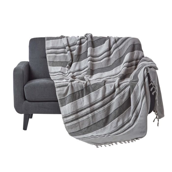 Jeté de lit ou de canapé - Morocco rayures - Gris - 225 x ...