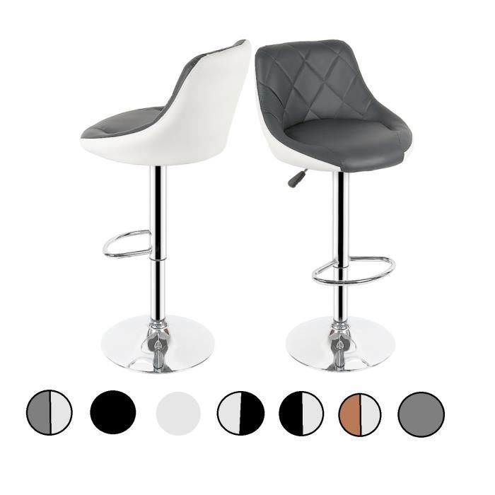Tabouret de bar CIFUNZERO en similicuir style cuillère lot de 2 gris et blancs
