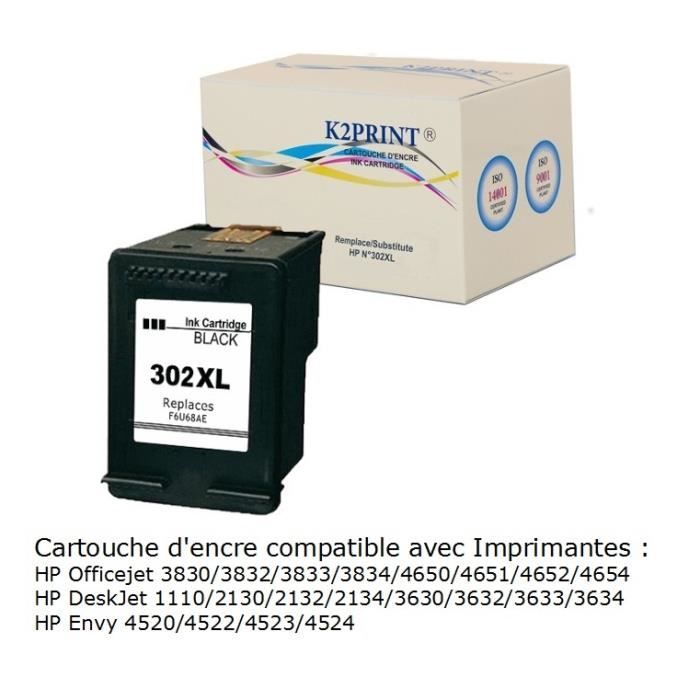 HP 302XL Noir - Cartouche d'encre compatible Grande Capacité - k2print