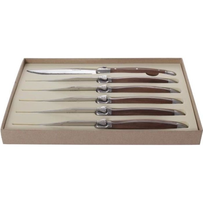 Laguiole L'Eclair Ensemble de couteaux de table, manche en bois de noyer