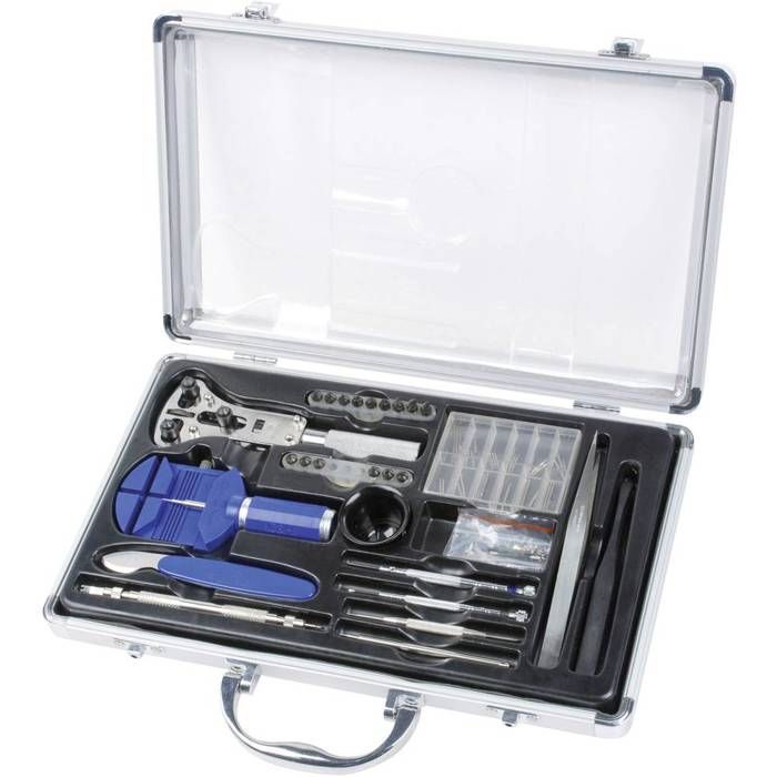 Kit doutils dhorlogerie - BRÜDER MANNESMANN - Coffret aluminium - Pour réparation de montres - Changement de bracelet