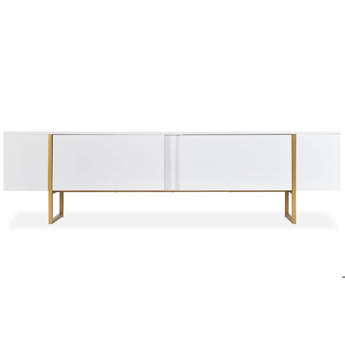 MENZZO Meuble TV moderne avec 2 portes Valmain L180cm Blanc et Métal Or MENZZO Meuble TV moderne avec 2 portes Valmain L180cm Blanc et Métal Or