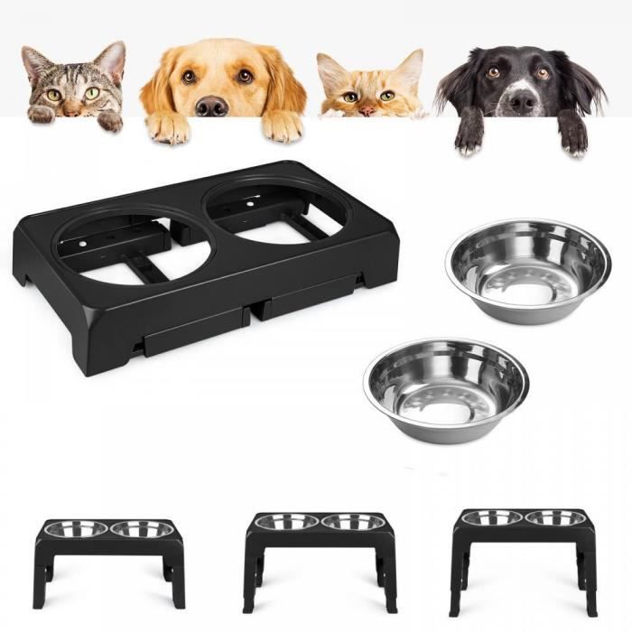 Meilleurs prix pour Gamelle pour chien surélevée MENGDA - 4 hauteurs réglables - 2 bols en acier inoxydable - Noir