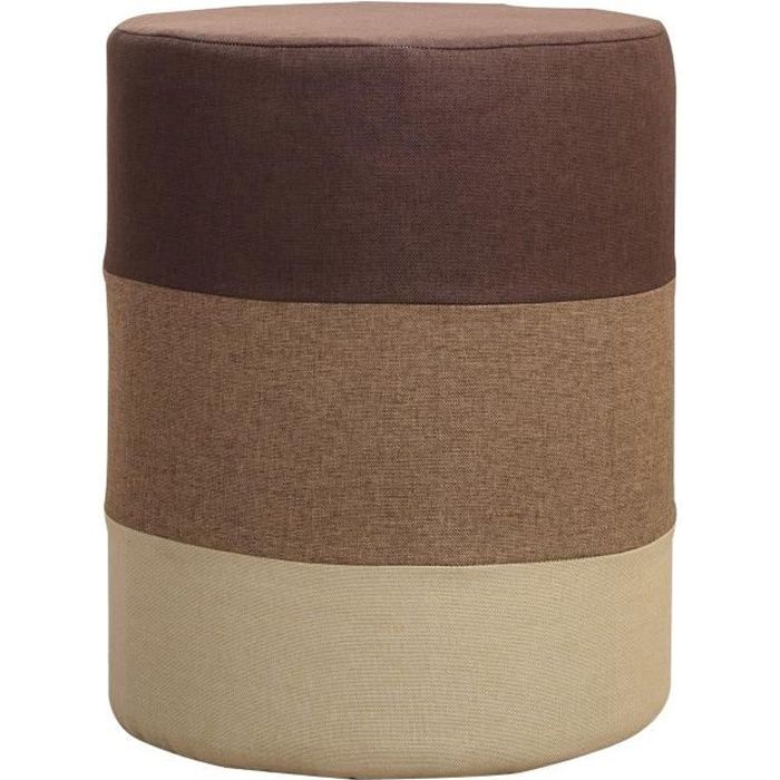 mobili rebecca pouf assise tissu rond marron beige vintage 45x35x35