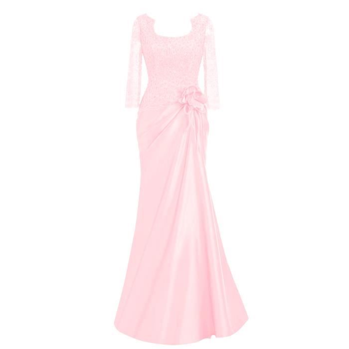 Rose Pâle Robe De Soirée Cocktail Mariage Longue Demi Manche Dentelle Sexy Transparent Froncé Orné Fleur élégant Grande Taille 32 50