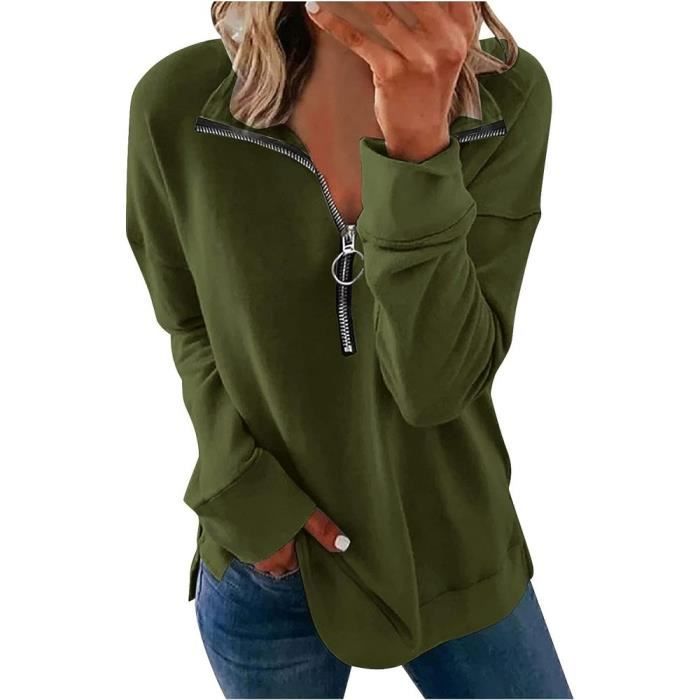 Sweat Femme Pullover Femme Shirt Pull Mohair Femme Zippe Pull Chic Et Original Chaud Pull Hiver sans Capuche Top Verte Verte Cdiscount Pret a Porter