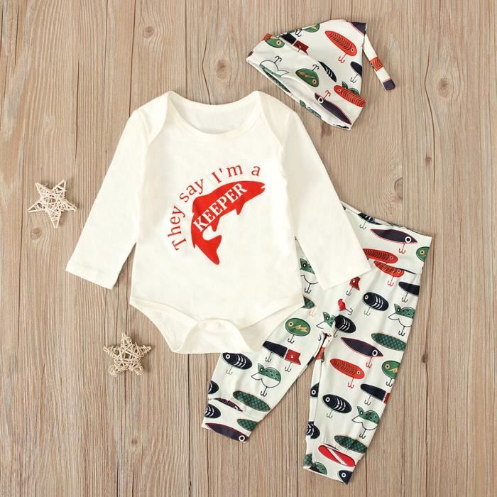 Tenue 3 Pièces Bébé Garçon – Body + Pantalon Long + Legging + Bonnet, Ensemble Coton Doux Naissance