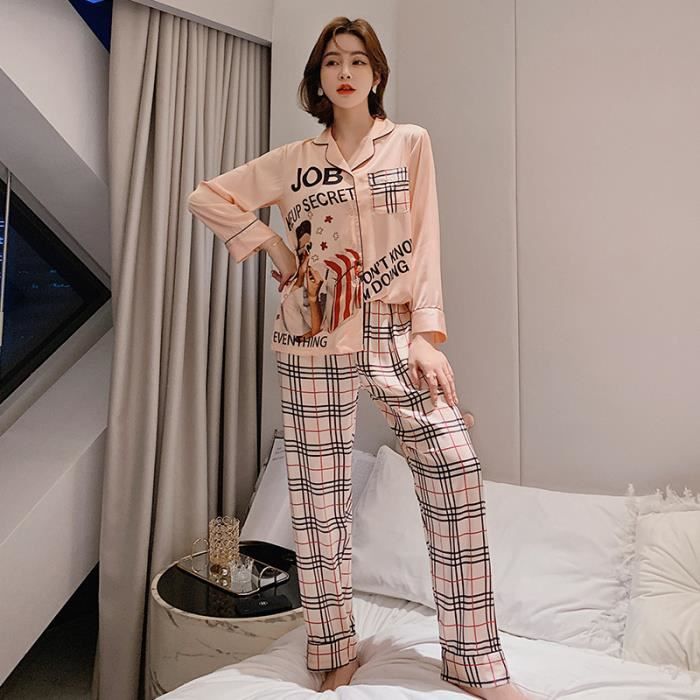 Pyjama en soie long Pyjama en soie glac e manches longues pour