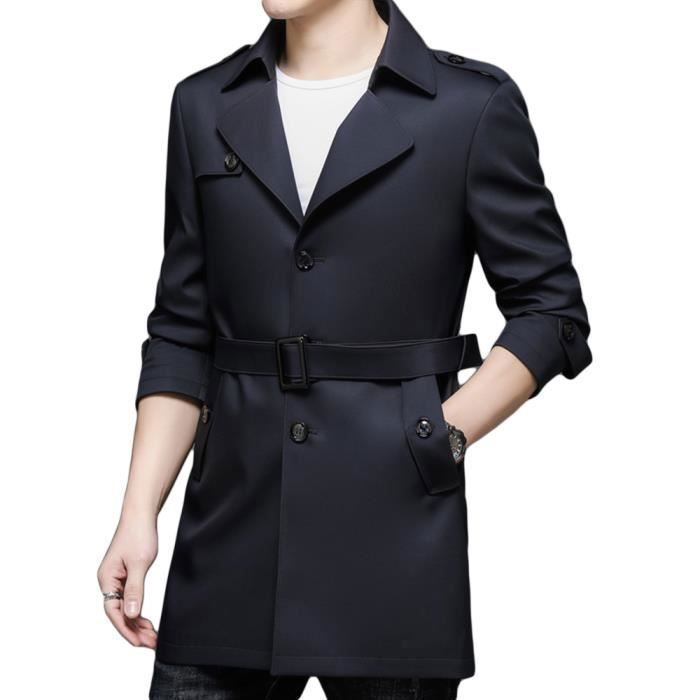 Trench Coat Homme avez Ceinture Mi Longue Business Slim Fit Col