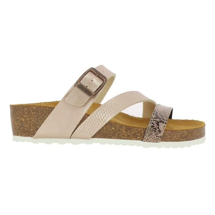 mules femme - santafé bio femina - beige - semelle ergonomique en cuir - semelle compensée en liège