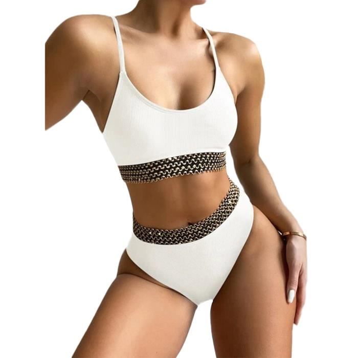 Femme Tankini Amincissant Elégant Grande Taille Maillot de Bain 2 Pièces Imprimé Bikini Débardeur sans Manches avec Slip 