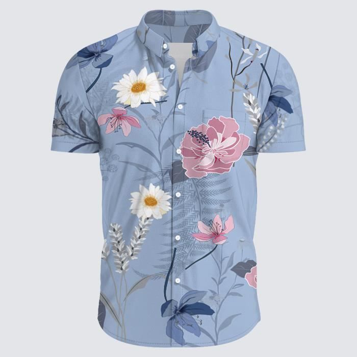 Chemise homme boutonnée manches courtes imprimée Huk Kona bleu océan 2