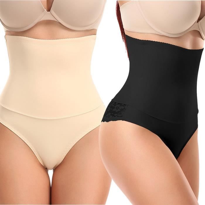 Lot de 2 Culottes Gainantes Support Femme Taille Haute sous vetements Slip Elasticite Boxer Femme Ventre Plat Invisible Shapewear Noir Cdiscount Pret a Porter