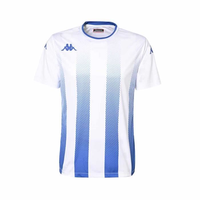 Maillot de football enfant Kappa BUGO Blanc et bleu Coupe slim et manches courtes Blanc bleu Cdiscount Sport