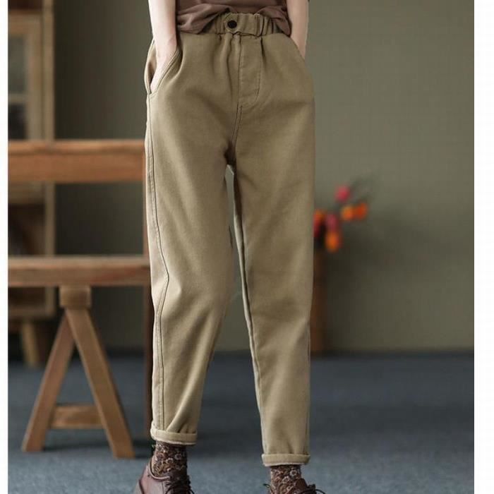 Hiver épaissi pantalon nouveau pantalon décontracté femme taille élastique  plus velours sarouel couleur unie pantalon femme Kaki - Cdiscount  Prêt-à-Porter