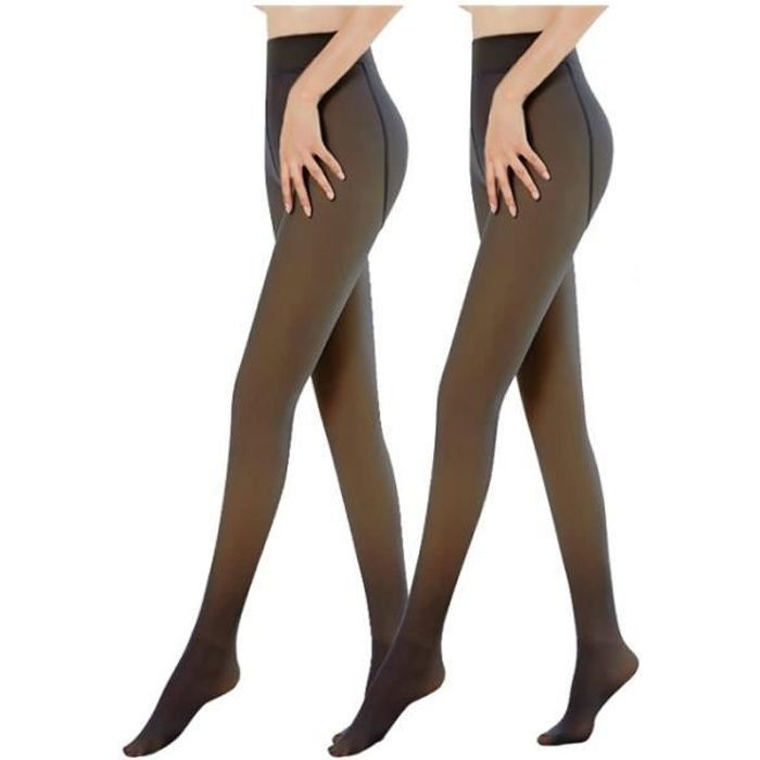 Collant Femme - 2PCS - Chaud - Taille Haute - Extensible - Polaire Noir