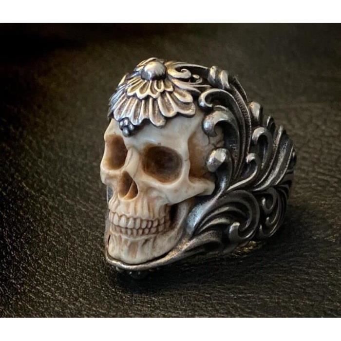 Bague Ajustable Pour Homme Bague Tete De Mort Punk A Armure Florale Vintage Cadeau De Bijoux Unique Pour Lui Silver 57 Silver Achat Vente bague anneau bague Homme