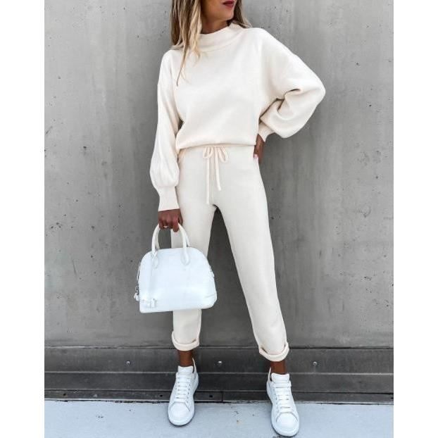 Ensemble Sportswear Chic Femme KJEHOME T shirt Manches Longues et Pantalon en Polyester Blanc