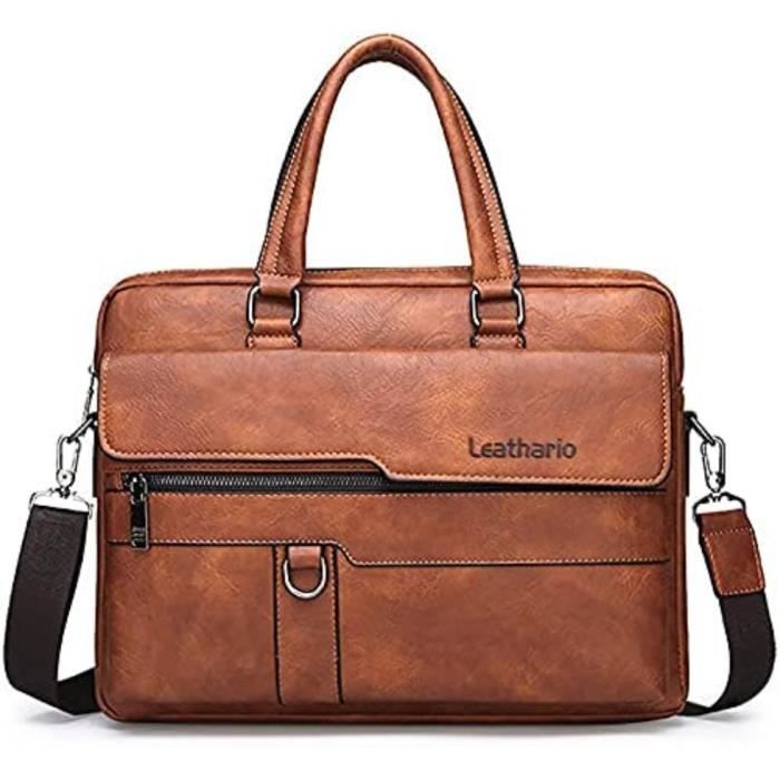 Leathario Sac Homme Porte Document en Cuir PU Besace Messager Sac Ordinateur Cdiscount Bagagerie Maroquinerie