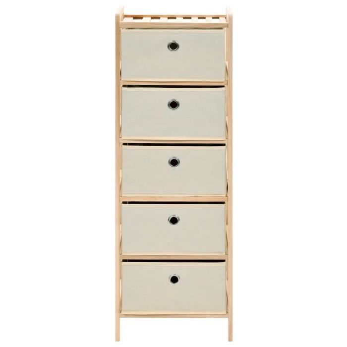 Étagère de rangement 5 paniers tissu en bois de cèdre OVONNI - Beige