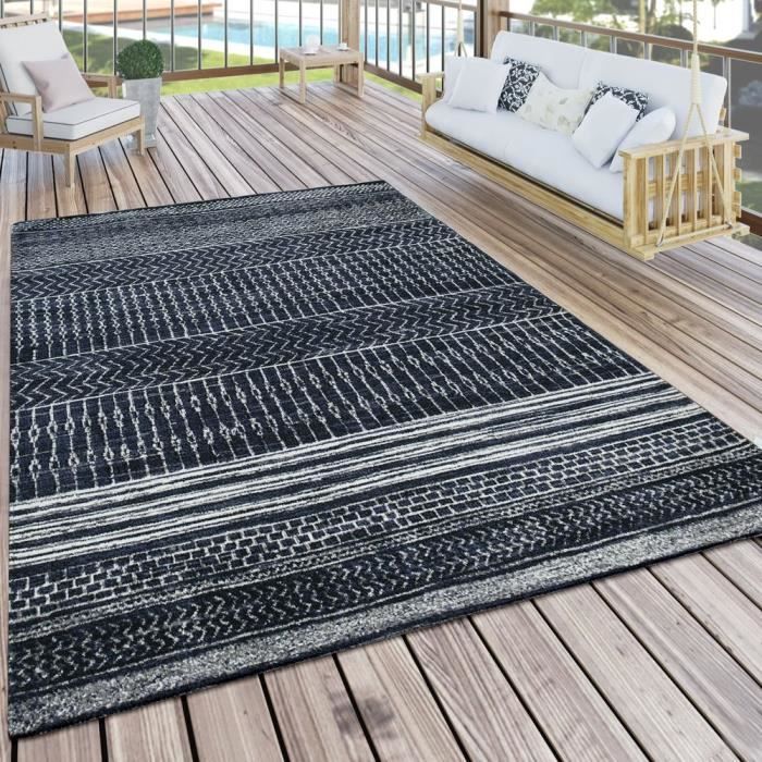 Tapis Interieur Exterieur Melange Motifs Scandinave Terrasse Resistant Noir 160x220 Cm Achat Vente Tapis D Exterieur Cdiscount