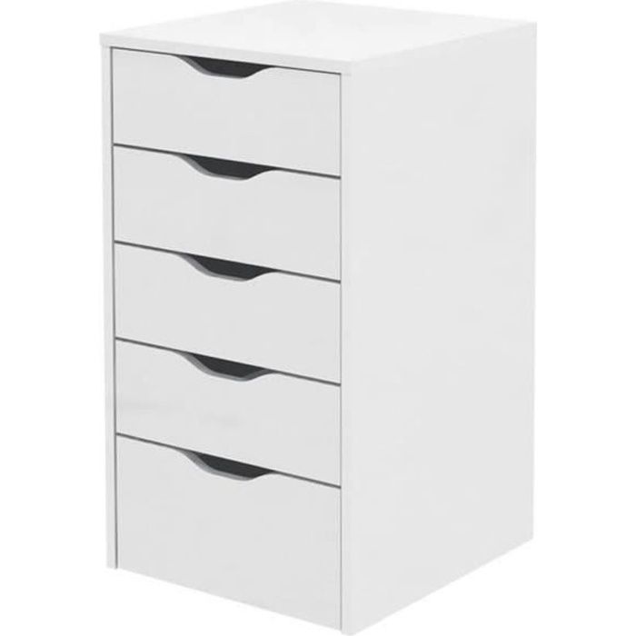 Commode Meuble de rangement 5 tiroirs coloris blanc - Hauteur 71 x Longueur 40 x Profondeur 43 cm Commode Meuble de rangement 5 tiroirs coloris blanc - Hauteur 71 x Longueur 40 x Profondeur 43 cm