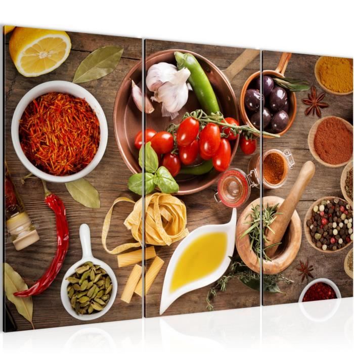 tableau toile photo cuisine epices decoration murale 120 x 80 cm toison toile xxl salon appartement marron pret a accrocher cdiscount maison