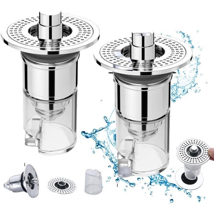 Bouchon D'évier Universel 2 Pièces – Compatible 28-32mm – Double Filtration Acier Inox 304 – Pour Lavabo, Baignoire, Cuisine