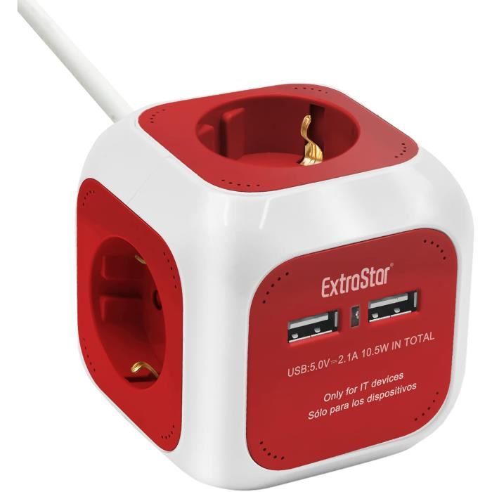 6 En 1 Seau Multiprise Usb 4 Prises + 2 Ports Usb 5 V, 1,5 M, Max 3680 ...