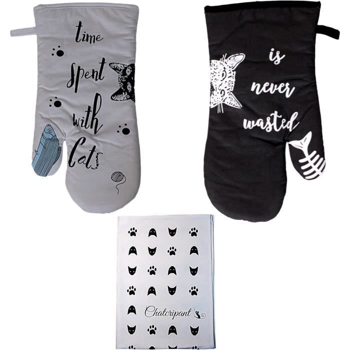 Ensemble De Gants De Cuisine Et Maniques De Noël, Boules De Chat, Gants De Cuisine Antidérapants Et Maniques Réutilisables Pour Anniversaire, Barbecue