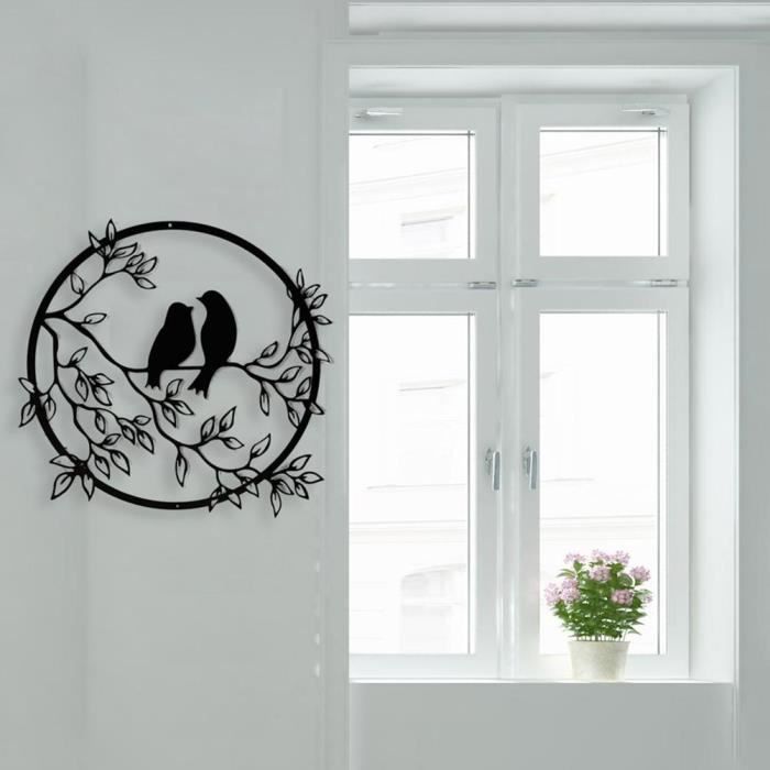 Shipenophy Oiseau d'art mural en métal Art mural en métal oiseau sur  branche, rond, signe d'oiseau, Silhouette jardin deco noir - Cdiscount  Maison