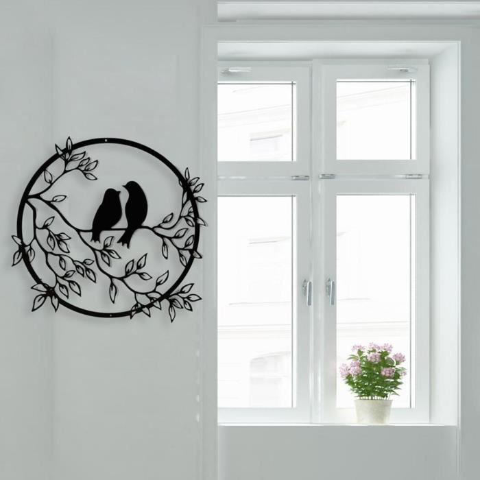 Décor Mural Métal Minimaliste Avec Branche Et Oiseau - Fait Main - Neuf
