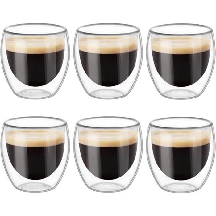 Generic Set de 2 Tasses à café en verre transparent à double paroi