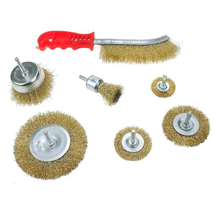 Lot De 5 Brosses Métalliques En Laiton Pour Perceuse - Tige 1/4, Formes Roue, Tasse, Stylo