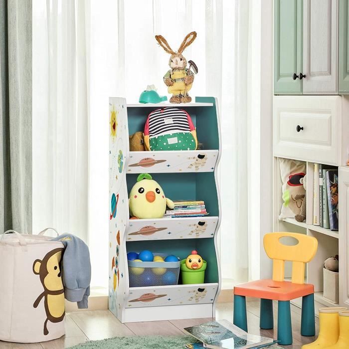 Meuble De Rangement Pour Jouets Etagere Enfant 3 Niveaux Avec Grands Compartiments 42 X 40 X 96 Cm Blanc Et Bleu Canard Gkr30wt Blanc Et Bleu Canard Achat