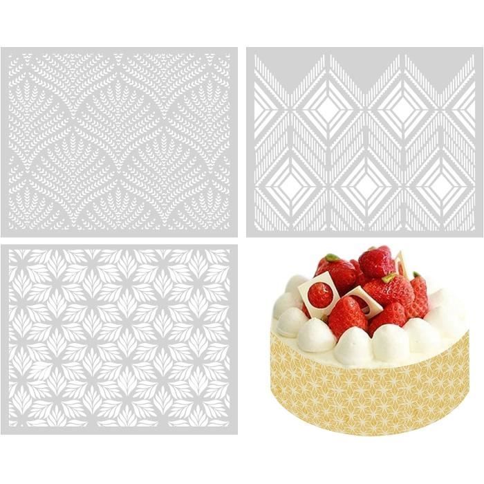 Pochoirs Gâteau JOCXZI Lot De 4 - Motifs Dentelle 25x21cm Qualité Alimentaire