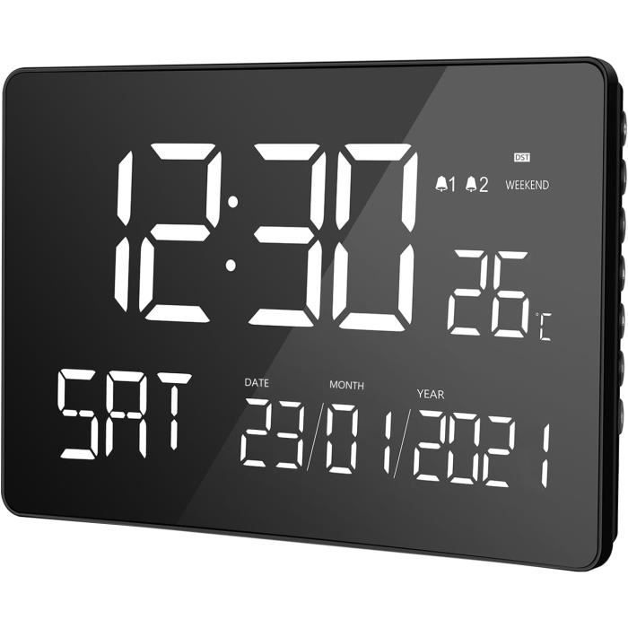 Horloge Murale Silencieuse Avec Écran Lcd, Heure Date Semaine Mesure Horloge Murale Silencieuse Avec Écran Lcd, Heure Date Semaine Mesure