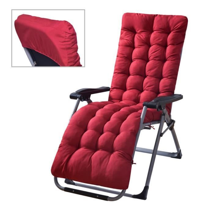 Coussin Galette de chaise extérieur Coussin de chaise longue pour les vacances de voyage intérieur extérieur- 170*53*8-Bordeaux