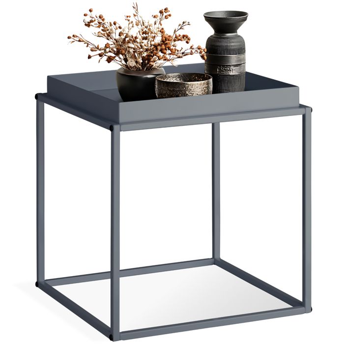 Table basse - TECTAKE - Table dappoint CAMBRIDGE en acier avec étagère et embouts pour le sol 40 x 40 x 44 cm - Gris foncé