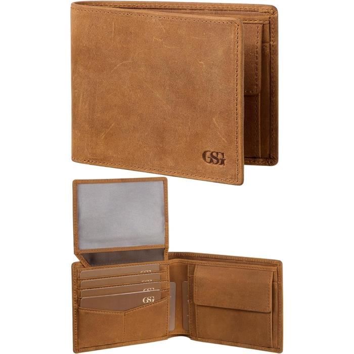Porte-monnaie En Cuir Véritable Benthill – Format Boîte Viennoise, Dimensions 8,5x8x2 Cm, Fermeture à Bouton, Marron