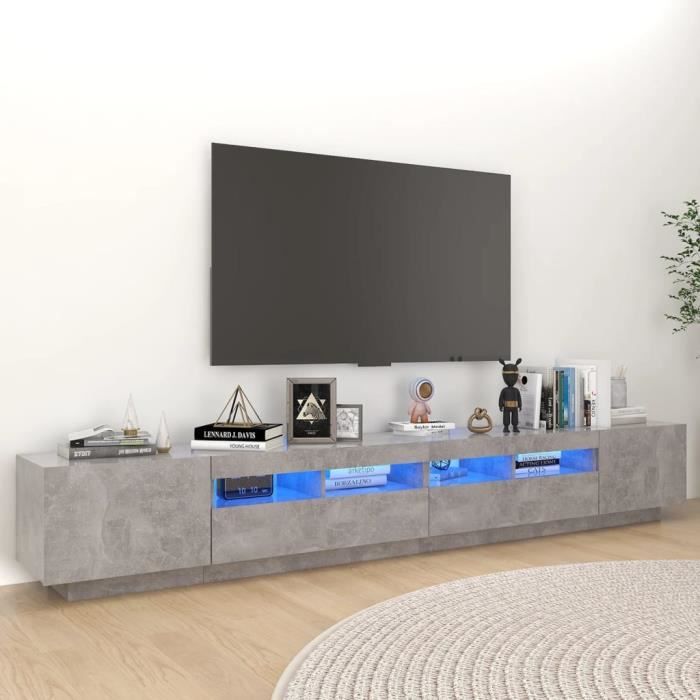 Top Meuble tv JILI - Table TV Moderne avec lumières LED Gris béton 260x35x40 cm545 Kg