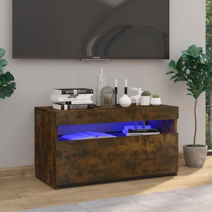 vidaXL Meuble TV avec Lumières LED Armoire Basse Centre de Divertissement Armoire Média Salon Salle de Séjour Intérieur 815123