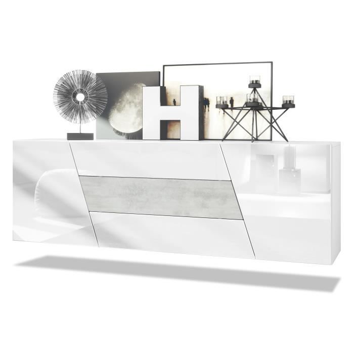 Buffet Dressoir Bari V1, Corps En Blanc Mat Façades En Crème Haute Brillance (139 X 72 X 35