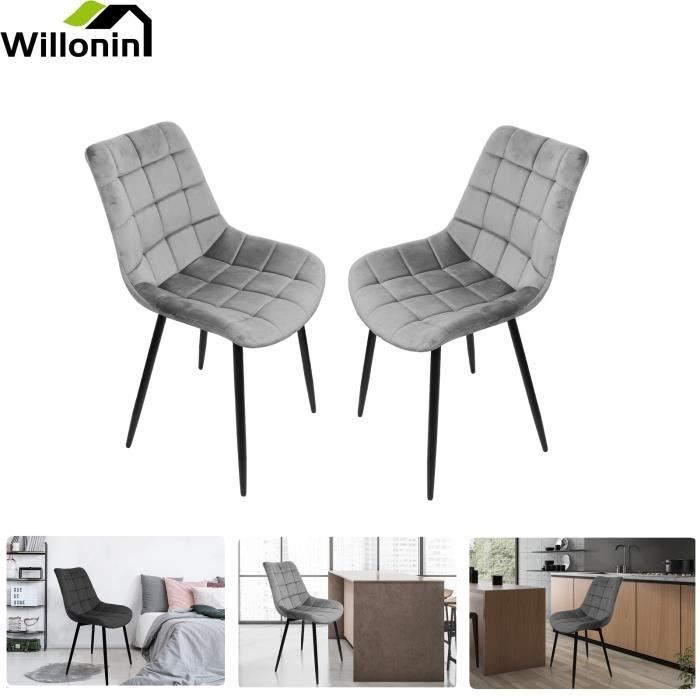 willonin® 2pcs chaises de cuisine, siege 50x39cm en tissu velours, style vintage, hauteur 89cm, gris clair