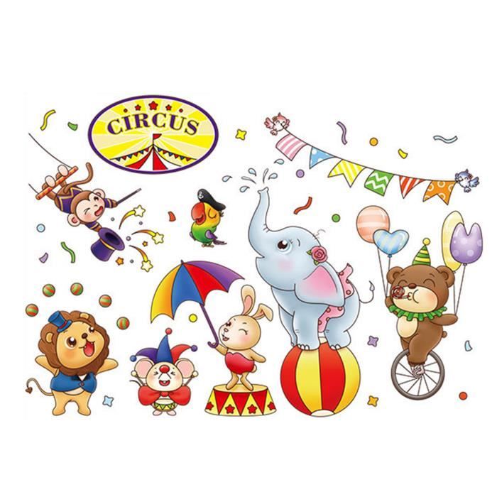 Stickers muraux Autocollants de dessins animés en PVC pour école maternelle  chambre d'enfant- style cirque
