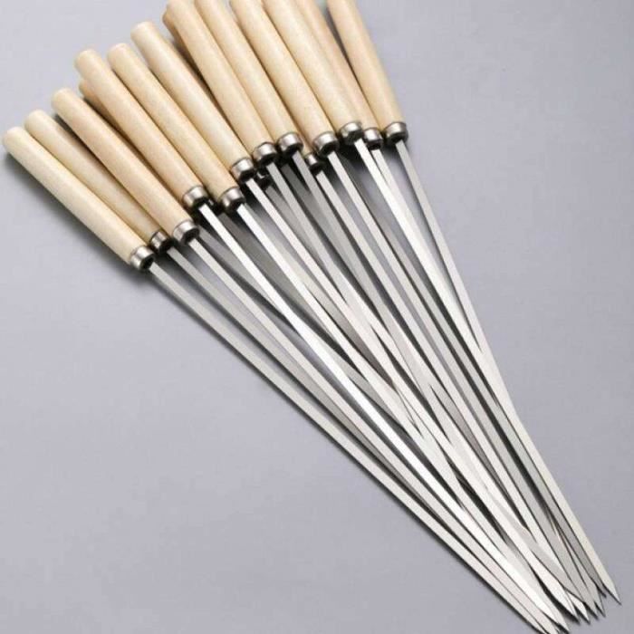 Lot De 4 Brochettes Barbecue Rétractables En Acier Inoxydable - Manche Bois Pour Feu De Camp Et Camping