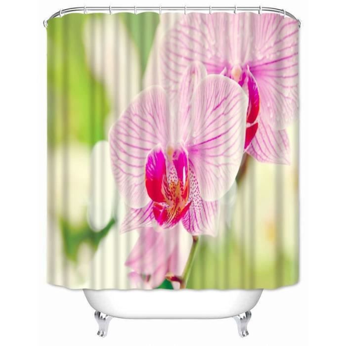 Shower Curtain Rideau De Douche 180x200cm - Motif Orchidée Violette 3D - Anti-moisissure - Avec Crochets Rideau De
