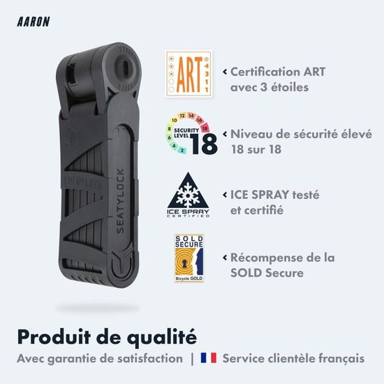 AARON Lock One - Antivol Pour Vélo, Avec Code Numérique à 5 Chiffres - Antivol à Chaîne En Acier Et Niveau De Sécurité élevé - Pour Vélo électrique