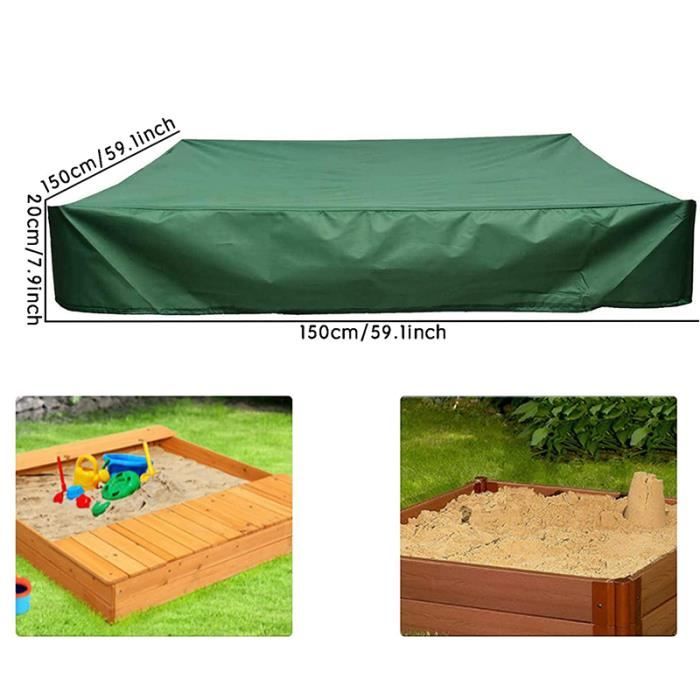 Couverture de Bac à Sable - AMOUNE - 150x150x20cm - Tissu Oxford Imperméable - Cordon de Serrage Couverture de Bac à Sable - AMOUNE - 150x150x20cm - Tissu Oxford Imperméable - Cordon de Serrage